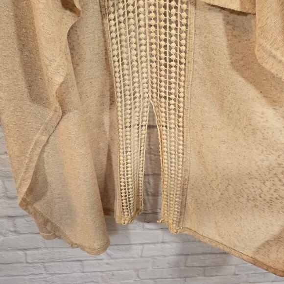 M Andree by Unit Oatmeal Cream Tan Open Front Long Cardigan Duster M Floral Lace - Picture 5 of 11